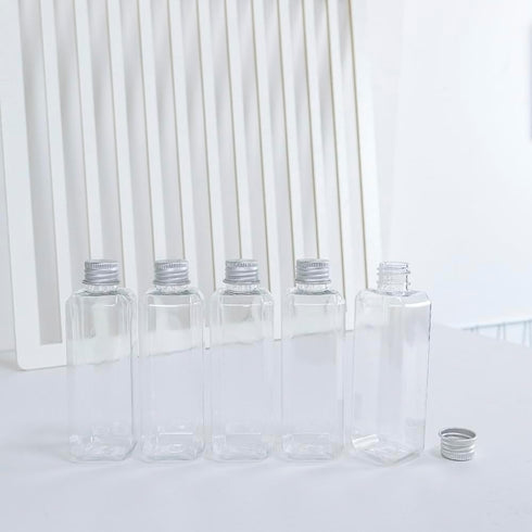 100ml Rectangle Bottles Travel Kit, Refillable PET Plastic Square Jar with Aluminium Screw Cap, 20pcs