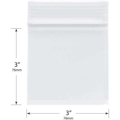 Plymor 2 Mil Zipper Reclosable Plastic Bags, 3" x 3" (Pack of 100)