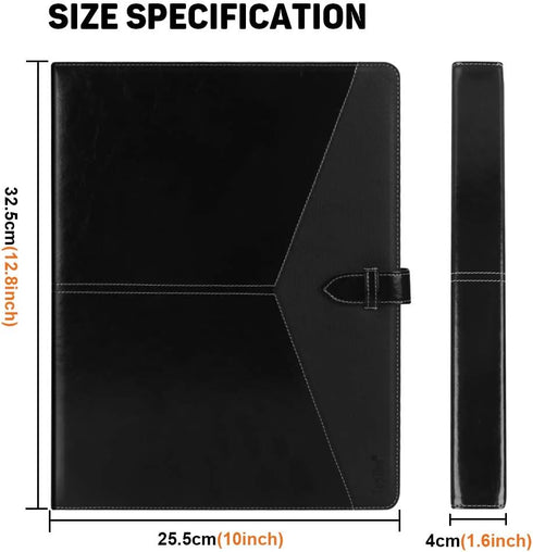 Toplive A4/Letter Size Padfolio, 3 Ring Binder Organizer Business Portfolio Folder for Women, Black