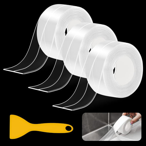 Waterproof Self Adhesive Caulk Tape, 3 Rolls, 1.5" x 10.5Ft, for Kitchen and Bathroom Sealing