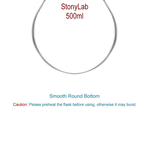 StonyLab Borosilicate Glass 500mL Heavy Wall Recovery Flask with 24/40 Outer Joint