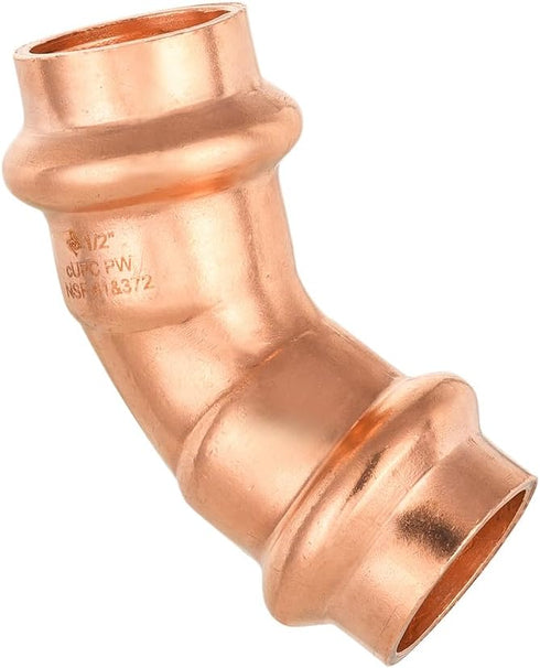 EFIELD 1/2" x 1/2" Copper Press Fit 45 Degree Elbow Fittings, Pack of 10 for Copper Tube Connection