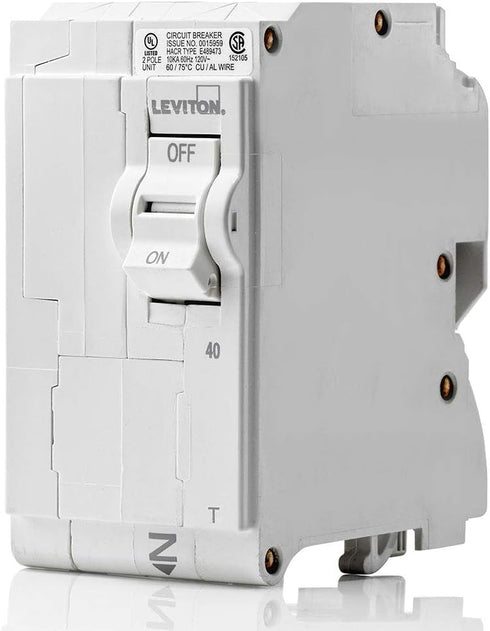 Leviton LB240-T 40A 2-Pole Plug-On Circuit Breaker, Thermal Magnetic, 120/240 VAC, White