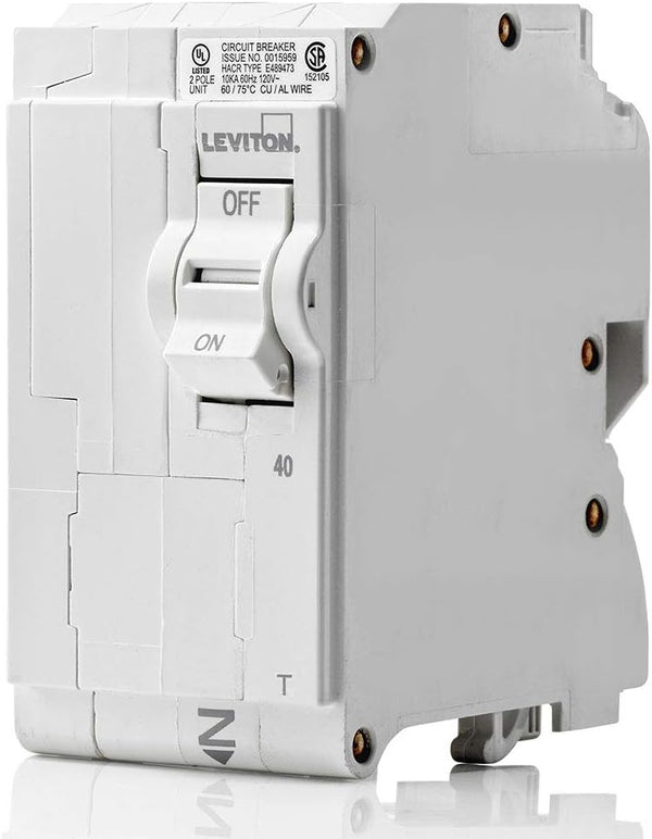 Leviton LB240-T 40A 2-Pole Plug-On Circuit Breaker, Thermal Magnetic, 120/240 VAC, White