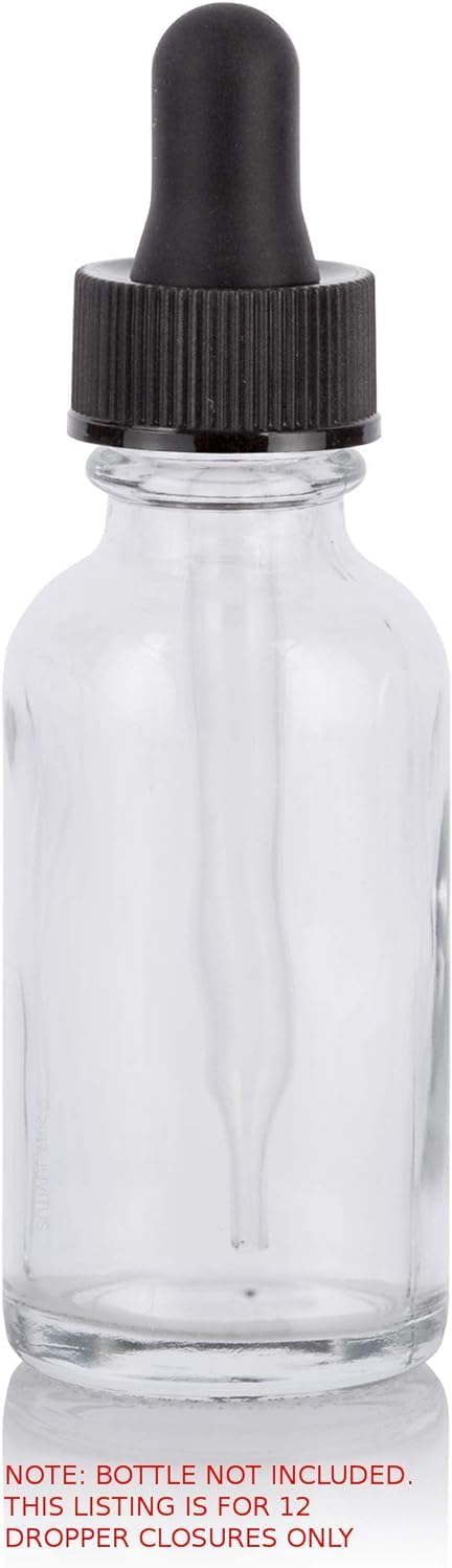 JUVITUS 12 PACK Glass Dropper Closure Top for 1 oz / 30 ml Boston Round Bottles (20-400 neck size) - Graduated