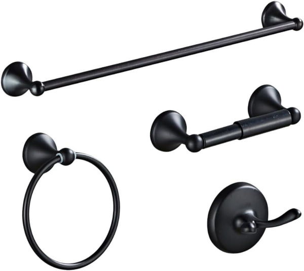 WOONEKY 1Set Retro Black Towel Rack Stainless Steel Towel Ring for Bathroom