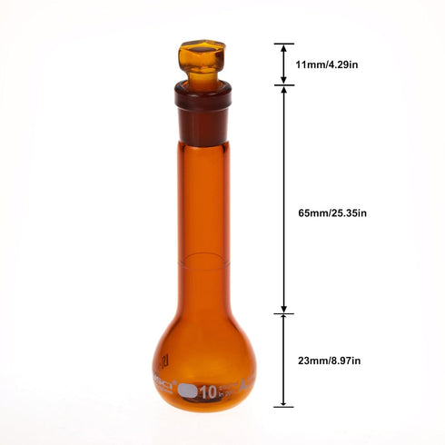 10ML Volumetric Measuring Flask Set NS10/13 Glass Stopper, Amber, Graduated, ASTM Class A Borosilicate Glass 3.3 for Laboratory, 2PCS
