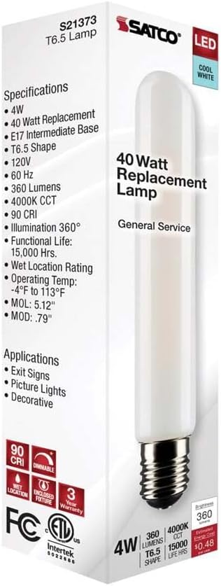Satco 23173-4T6.5/LED/FR/940/120V/E17 Tubular Exit Light Bulb