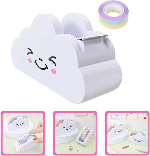 Washi Tape Cutter Set with Cloud Shape Dispenser and Rainbow Tape for Office Home Roll Tape