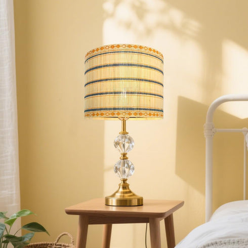 Generic 11.8x9 Inch Bamboo Lamp Shade with Colorful Geometric Pattern, Translucent Barrel Drum Shape, Modern Bohemian
