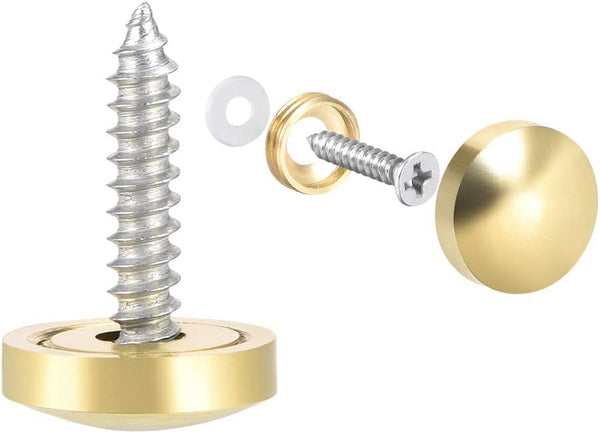 uxcell Mirror Screws Decorative Caps, Polished Gold Cover Nails, 14mm, 8pcs