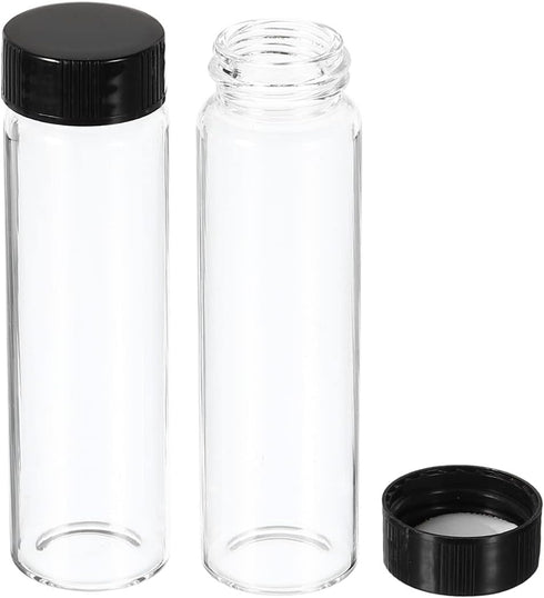 PATIKIL 12 Pack 40mL Round Glass Reagent Media Bottle with Plastic Screw Cap for Lab, Clear