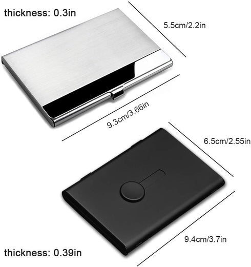 SENHAI 2 Pcs Business Card Holders, Professional Slide Out Business Card Case and Stainless Steel ID Wallet - Black