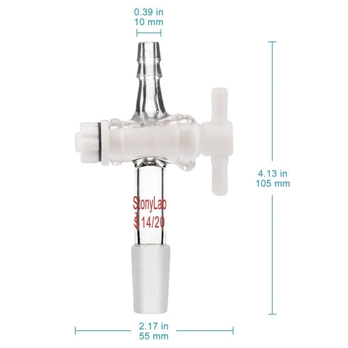 StonyLab Vacuum Flow Control Adapter with PTFE Stopcock, 14/20 Joint and Straight Hose Connection for Lab Supply