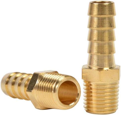 2 Pack Brass Hose Fitting Adapter - 3/8" Barb x 1/4" NPT Male Pipe for Plumbing