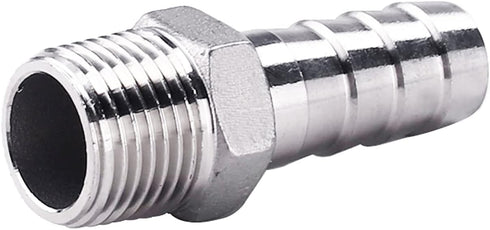 Stainless Steel 304 Hose Barb Fitting, 1-1/4" Barbed x 1-1/4" NPT Male Straight Adapter Connector, Pack of 2