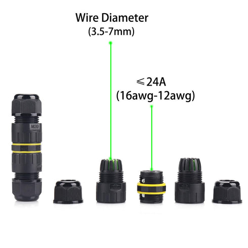 Outdoor Waterproof Connector, IP68 M16 2Way 3Core Electrical Cable Connector for 3.5-7mm Wire Range (3PCS)