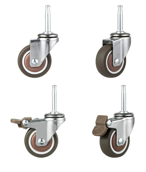 1.5 Inch Rubber Caster Wheel Set of 4 - 2 with Brakes & 2 Without for Furniture Crib Trolley Dining Car