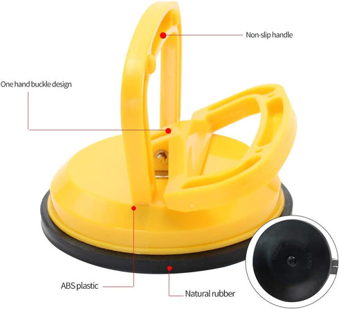 MAKERELE Glass Suction Cup Vacuum Window Lifter, 4.7" Yellow Plastic with Handles for Lifting