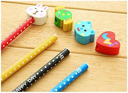 Yansanido 40 Pcs Colorful 7.28 Inch Length Cartoon Eraser Pencils, Cute School Supplies for Students Children Gift