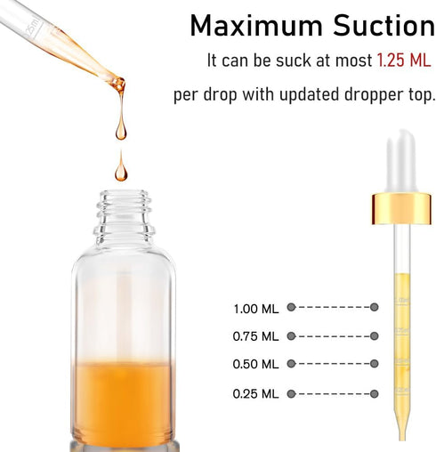 Dropper Bottles - 4oz Clear Glass Eye Dropper Bottle for Essential Oils, 12 Pack with Golden Top