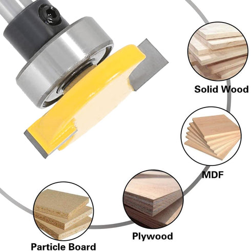 Mesee T Slotting Router Bit with Bearing, 1/4 Inch Shank T-Track Slot Cutter for Woodworking Milling Slab Flattening