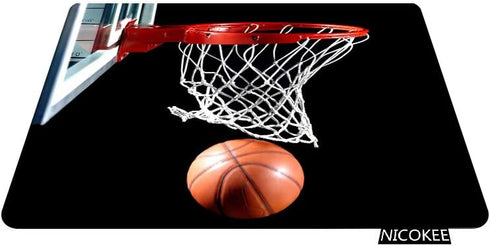 Sport Rectangle Gaming Mousepad - Basketball with Hoop Black Mouse Pad for Computer Desk Laptop Office 9.5 x 7.9 Inch