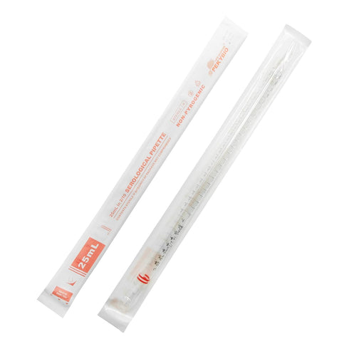 Polystyrene Serological Pipettes, Individually Wrapped Sterile Plastic Graduated Pipette 25ml, Pack of 25
