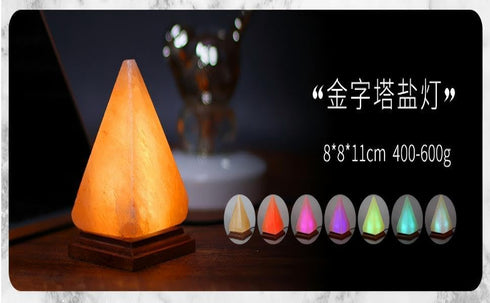 Generic Himalayan Salt Lamp with USB Power, Natural Shape, Color-Changing LED and Warm White Light, Wooden Base Night