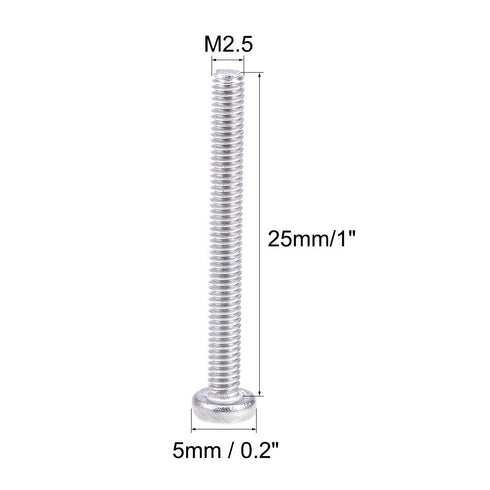 uxcell M2.5x25mm Machine Screws, Pan Phillips Cross Head 304 Stainless Steel Fasteners Bolts, 30Pcs