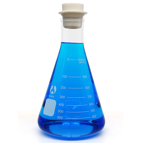 Glass Flask Erlenmeyer Flask Narrow Mouth 1000ml Graduated Flasks with Stopper(Single)