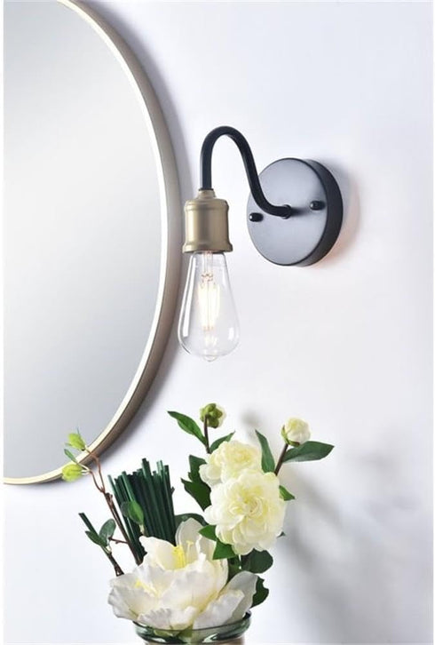 Living District 1-Light Serif Mid-Century Metal Wall Sconce in Brass and Black