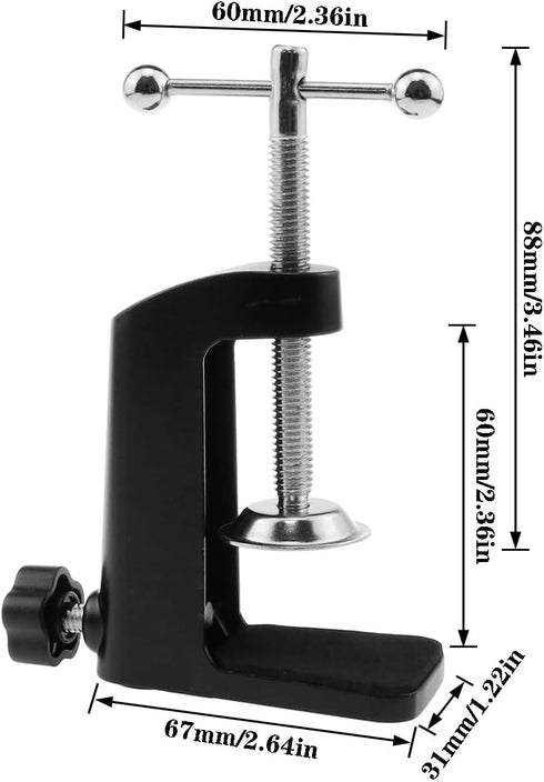 1PCS Black Aluminum Alloy Desk C-Clamp Desk Light Mounting Cantilever Bracket With Adjustable Screws for Microphone Arm and Desktop Table Lamp