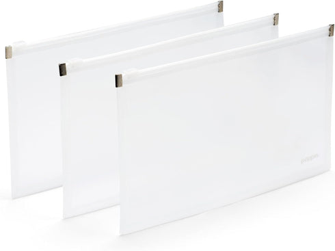 Poppin Set of 3 Zipper Pouches, Letter-Size Waterproof Document Storage Bags with Zipper Top, Half-Letter, White