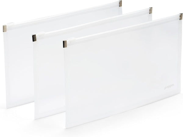 Poppin Set of 3 Zipper Pouches, Letter-Size Waterproof Document Storage Bags with Zipper Top, Half-Letter, White