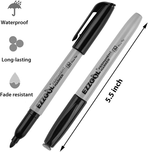 Permanent Markers Bulk, 72 Pack Fine Tip Black Waterproof Marker Set, Quick Drying, Smear Proof Pens for Office, School