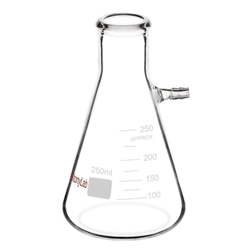StonyLab Glass 250ml Heavy Wall Borosilicate Glass Filtering Flask, Bolt Neck with Tubulation