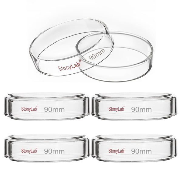 stonylab Glass Petri Dish with Lid - 5-Pack Borosilicate Glass Cell Culture Dish, Clear Autoclavable, 90x20 mm