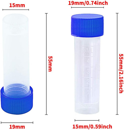 Twdrer 50PCS 5ml Plastic Graduated Vial Tubes, Small Test Sample Bottles with Screw Caps