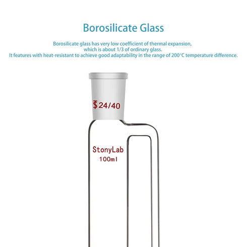 stonylab 100ml Pressure Equalizing Addition Funnel, Borosilicate Glass Dropping Funnel, 24/40 Joint with PTFE Stopcock