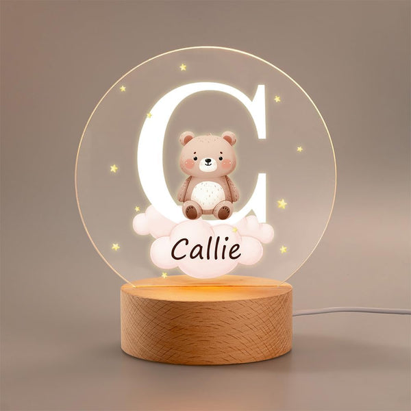 Personalized LED Night Light - Star Cloud Forest Animal Theme with Wooden