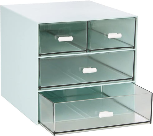 LETURE Desk Organizer with 4 Drawers - Clear Plastic Storage Box for Office Supplies, Gel Pens, Pencils