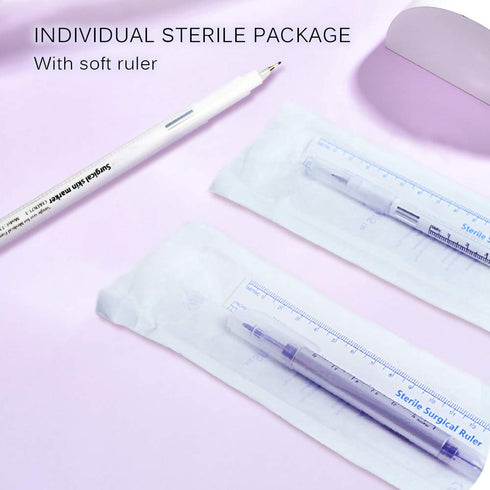 LabAider 6Pcs Professional Surgical Tip Skin Marker Pen with Paper Ruler for Eyebrow, Lips - Sterile Tattoo Stencil