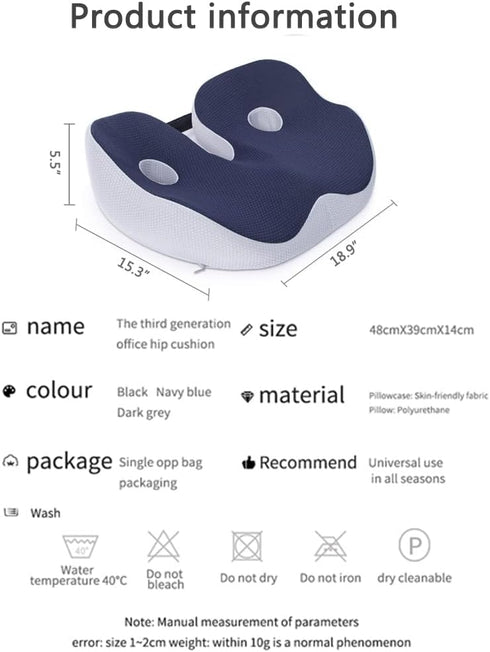 SQYROY Tailbone 18.9 15.3 5.5 Inches Breathable Memory Foam Seat Cushion for Back Pain, Coccyx Orthopedic Support