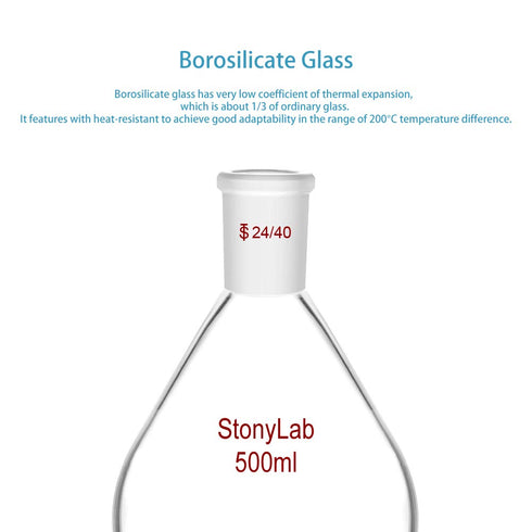 StonyLab Borosilicate Glass 500mL Heavy Wall Recovery Flask with 24/40 Outer Joint