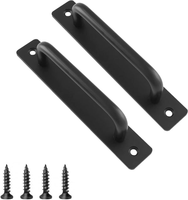 2 Pack Black Barn Door Handles, 5" Hole Center Sliding Door Pull Handles, Zinc Alloy with Plate for Closets