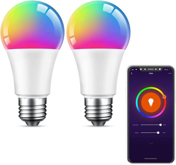 Beantech Smart Bulb, WiFi Color Changing Light Bulb, A19 RGB Alexa Light Bulb, Dimmable LED, 2 Pack