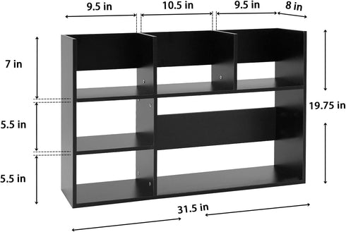 MASAKA B&W Large Desktop Organizer Storage Shelf for Office Supplies, DIY Wood Bookshelf, Black