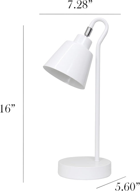 LD1079-WHT 16" Simple Designs Sleek Essentials Metal Looped Desk Task Lamp with Adjustable Shade, for Office, Desk