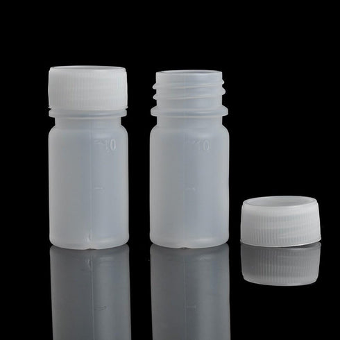 100Pcs 10ml PE Plastic Empty Small Mouth Graduated Lab Chemical Container, Reagent Bottle, Sample Sealing